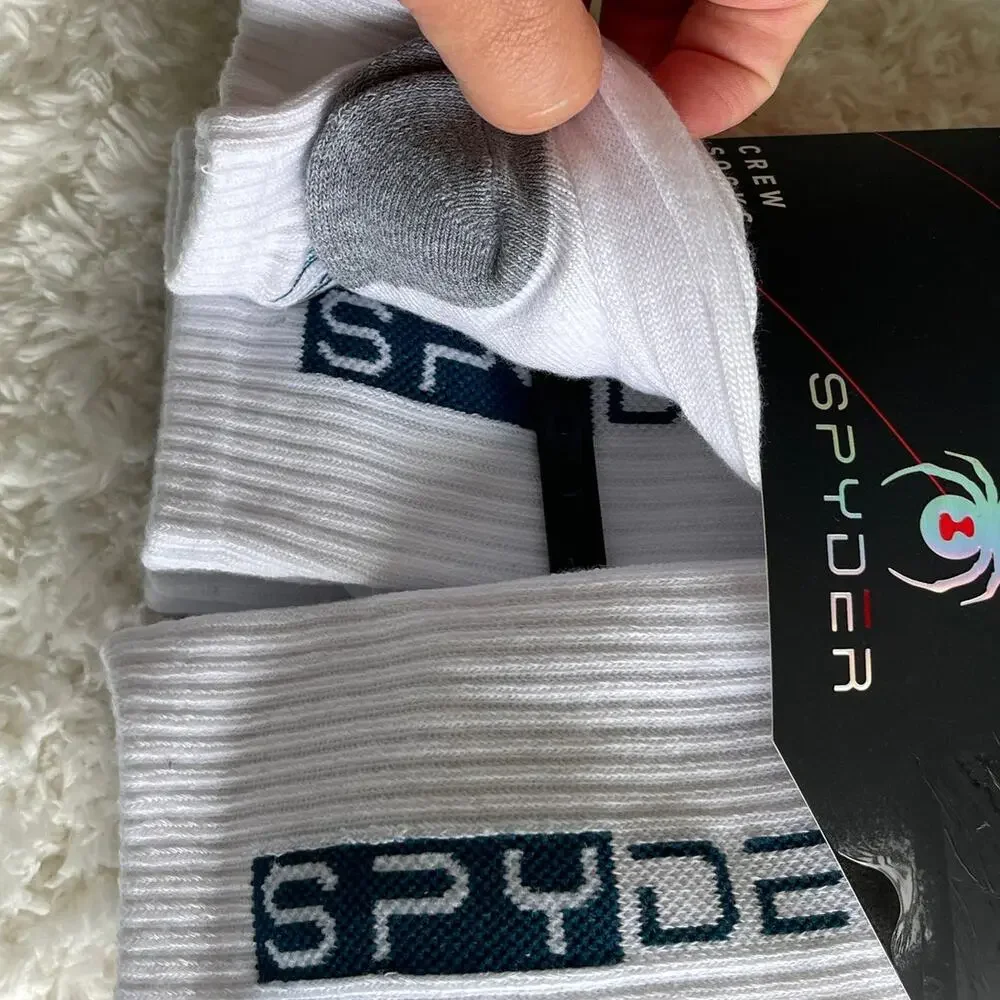 Spyder White Gray Crew Socks 6 pairs NEW Mens Size 6-12 Sports Everyday Comfort